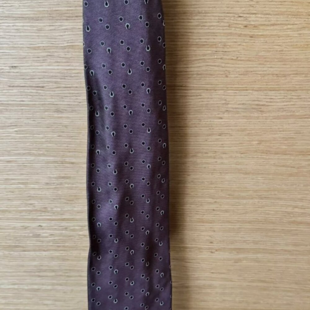 LONGCHAMP Brown Geometric 100% Silk Tie ITALY 61"/ 3.5" Horseshoes. Authentic.